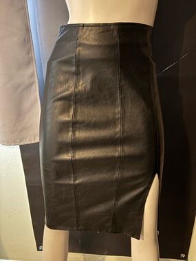 DO+BE Black Faux Leather High-Waist Pencil Skirt with Side Slit